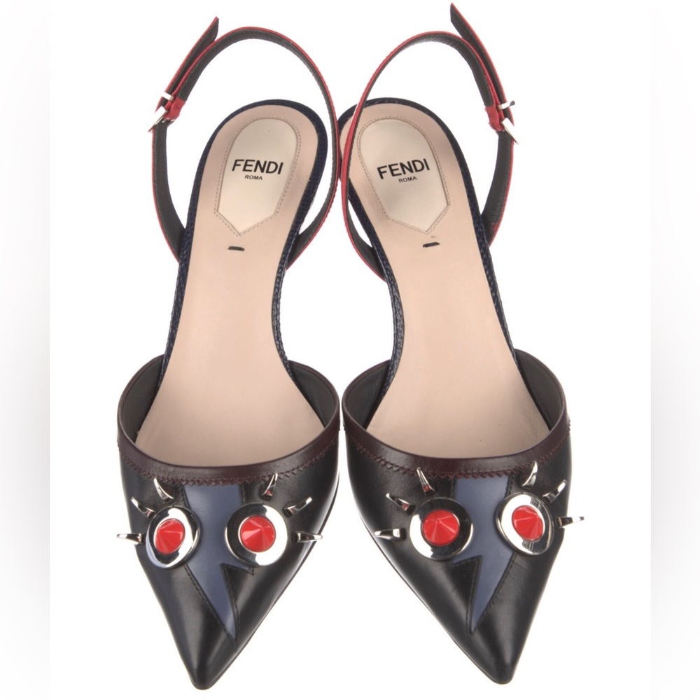 🔷🥿🤩Fendi Leather Slingback Pumps – Black w/ Stud Detail | EU 37 | 2.25” Heel